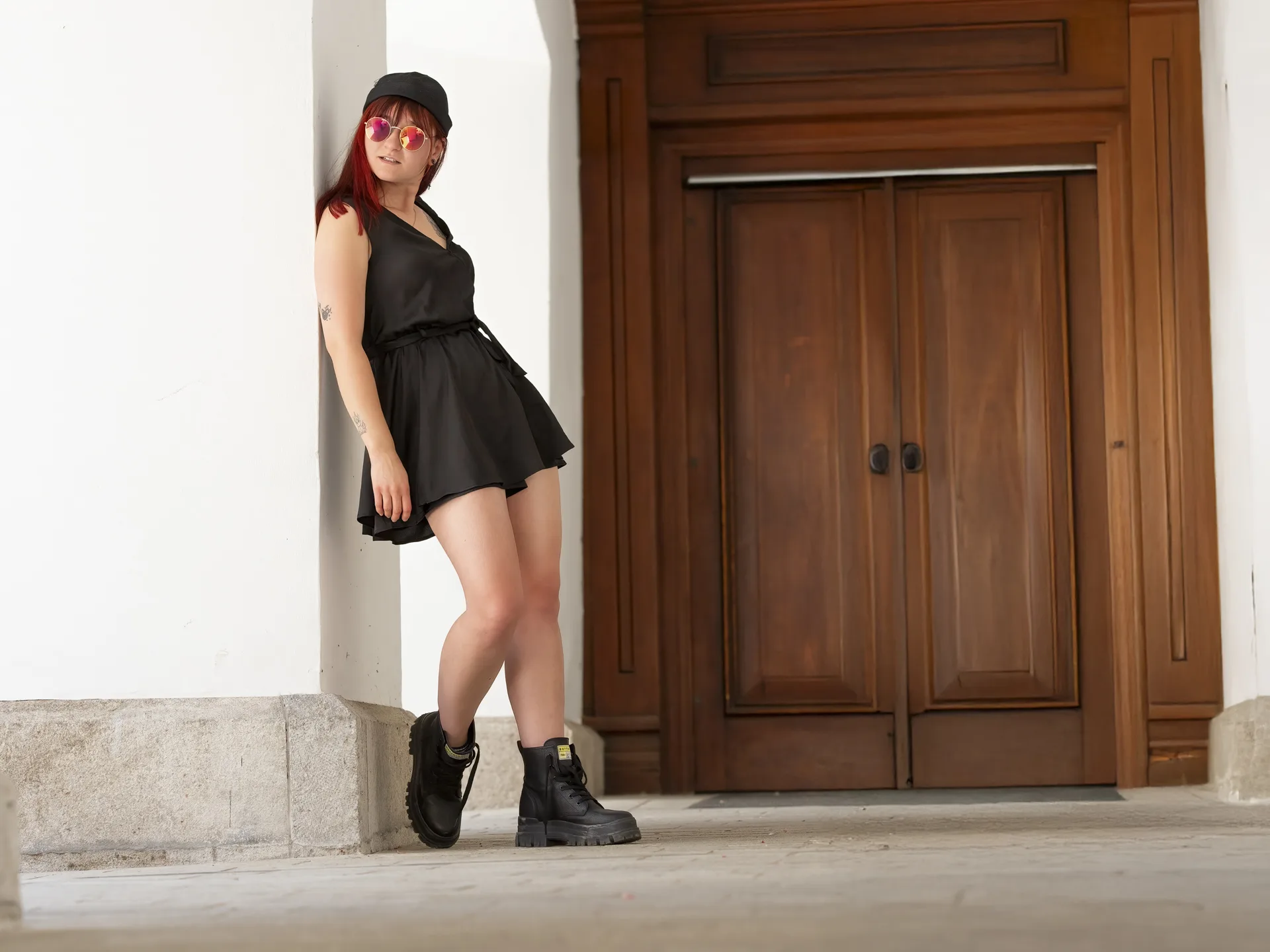 Streetshooting Munderkingen und Ehingen (Donau) mit Lalla, Lederjacke, Tütü, kleines Schwarzes, High Heels, Streetfashion Shooting